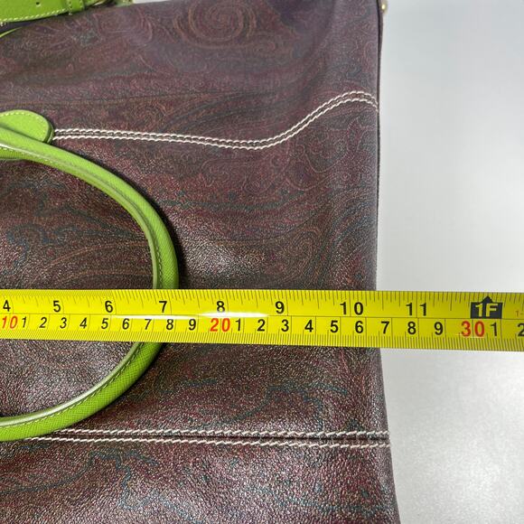 Etro Tote Crossbody Bag Green Brown Paisley Leather Made In Italy - Picture 7 of 8